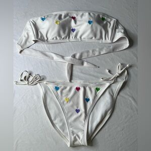 White 2 Piece with embroidered hearts